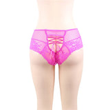 Pink High Waist Lace Strappy Panty for Women Sexy See Through Mesh Thong Underwear Plus Size Breathable