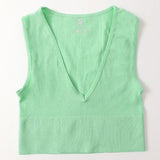 Deep V-Neck Crop Top 18 Colors Slim Fit Tank Stretchy Sleeveless Crop Vest Casual Ribbed Knit Top Low Cut Summer Camisole M-XL