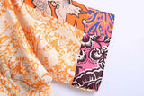 Foridol Paisley Print Batwing Sleeve Kimono Maxi Long Dress Floral Print Half Sleeve Boho Autumn Dress Orange Belt Slit Dress