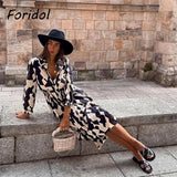 Foridol Geometric Print Black Shirt Dress Casual Elegant Autumn Winter Women's New Dress Vestidos Robe Femme Long Sleeve Dress