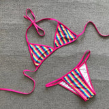 2025 Sexy Long Sleeve Striped Bikini Women Brazilian Swimwear Female Swimsuit 3 Pieces Bikini Set Halter Micro Bathing Suit Swim