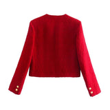 Foridol Double Breasted O Neck Short Blazer Skirt Sets Two Pieces Office Ladies Red Winter Thick Cozy Suits Elegant Blazer Top