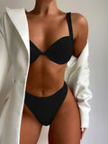 Sexy Ribbed Bra Cup High Waist Bikini Women Swimsuit Female Swimwear Two Pieces Bikini set Push Up Bather Bathing Suit Swim Lady