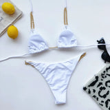 Sexy Halter Metal Chains Brazilian Bikini 2025 Women Swimsuit Female Swimwear Two Pieces Bikini Set Bathing Suit Swim Beach Wear