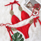 New Patchwork Halter Knitted Bikini Women Swimwear Female Swimsuit Two-pieces Bikini set Brazilian Bather Bathing Suit Swim Lady