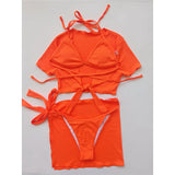 XS - L Ribbed Halter Bikini Women Swimwear Female Swimsuit Four-pieces Bikini set With Sarong Bather Bathing Suit Swim V3152B