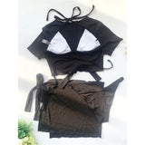 XS - L Ribbed Halter Bikini Women Swimwear Female Swimsuit Four-pieces Bikini set With Sarong Bather Bathing Suit Swim V3152B
