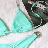 Halter Shiny Crystal Diamond Bikini Women Bandage Swimsuit Female Swimwear Rhinestone Bikini set Brazilian Bathing Suit Swim