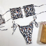 Tie Dye Pleated Ruffled Bikinis Bandeau Bikini Women Swimsuit Female Swimwear Two-pieces Bikini Set Hollow Out Bathing Suit Swim