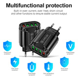 EU US Plug 4 USB 45W USB Charger Fast Charge QC 3.0 Wall Charging For iPhone 12 11 Samsung Xiaomi Mobile 4 Ports Adapter Travel