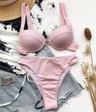 Sexy Ribbed Bra Cup High Waist Bikini Women Swimsuit Female Swimwear Two Pieces Bikini set Push Up Bather Bathing Suit Swim Lady
