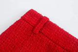 Foridol Double Breasted O Neck Short Blazer Skirt Sets Two Pieces Office Ladies Red Winter Thick Cozy Suits Elegant Blazer Top