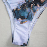 Marble Print V-Bar Underwired Bikini Women Swimsuit Female Swimwear Three-pieces Bikini Set Push Up Bathing Suit Beach Sarong