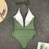 2025 Sexy Lace Up Halter Female Swimwear One Piece Swimsuit Women Backless Monokini with Waist Belt Bathing Suit Swim Bodysuit