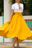Fashion Women's Ladies Solid Color Bandage Pleated Cocktail Party High Waist  Summer A Line Skirts With Pocket