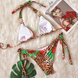 Sexy Leopard Crystal Diamond Bikini 2025 Women Swimsuit Female Halter Swimwear Two Pieces Bikini set Brazilian Bathing Suit Swim