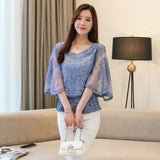 Summer Loose Lace Blouse Women 2025 Butterfly Sleeve Chiffon Shirt Woman Fashion Casual Floral White Shirt Tops Blusas 4073
