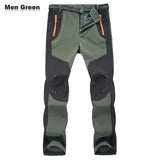 LNGXO Thick Warm Fleece Hiking Pants Men Winter Waterproof Windproof Outdoor Soft Shell Rain Trousers Trekking Camping Ski Pants