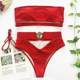 2026 Snake Printed Bandeau Bikini High Waist Swimsuit Women Vintage Swimwear Female Waist Belt Bikini Set Push Up Bathing Suit