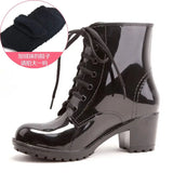 Women's Ankle Rain Boots Autumn Oxford Plain Shoes Woman Dress Zipper Shoe Formal OL High Heels Lady Black Footwear 2019