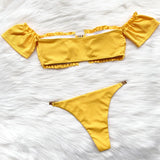 Cherry Print Off Shoulder Bikini 2025 High Cut Swimsuit Women Female Brazilian Swimwear Two pieces Bikini set Bathing Suit Swim