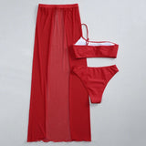 New One shoulder Bikini 2025 Female Swimsuit Women Swimwear Three-pieces Bikini set Mesh Long Skirt Beach wear Bathing Suit Swim