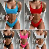 7 Colors Wrinkled Crinkled Triangle Bikini Women Swimwear Female Swimsuit Two-pieces Bikini set Bather Bathing Suit Swim Lady