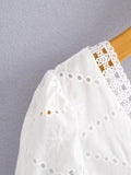 Foridol Waist Hollow Out V Neck Backless White Lace Party Dress Christmas Vestido Robe Ruffled Cotton Long Sleeve Autumn Dress