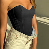Women’s Sexy Exposed Navel Tube Tops Fashion Solid Color Off-the-shoulder Pullover Strapless Tops Wrap Tops