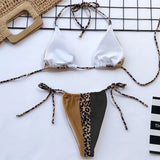 Zebra Print Halter micro Bikini 2025 women Bandeau String Swimsuit Female swimwear Neon Shiny bikini set Leopard Bathing Suit