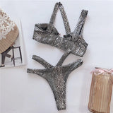 Asymmetric Shiny Snake Skin Thong Bikini Female Swimsuit Women Swimwear Two Pieces Bikini set High Cut Bather Bathing Suit Swim