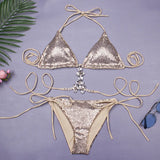 Shiny Sequins Jewelled Diamond Bikini Women Micro Bikini Swimwear Female Swimsuit Two Pieces Bikini Set Halter Bathing Suit Swim