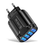 3in1 Cable 45W USB Charger Fast Charge QC 3.0 Wall Charging For iPhone 14 13 Samsung Xiaomi Mobile EU US Plug Adapter Travel