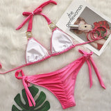 Sexy Leopard Crystal Diamond Bikini 2025 Women Swimsuit Female Halter Swimwear Two Pieces Bikini set Brazilian Bathing Suit Swim