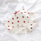 1PC Cotton Panties Soft Underwear Women Mid-Waist Briefs Female Red Strawberry Hearted Print Design Ladies Sexy Lingerie Panty