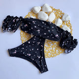 Cherry Print Off Shoulder Bikini 2025 High Cut Swimsuit Women Female Brazilian Swimwear Two pieces Bikini set Bathing Suit Swim