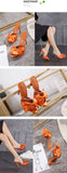 2025 Silk Butterfly Knot Women PVC Slippers Mule 11cm High Heels Slippers Luxury Sandals Pointed Toe Strappy Slides Party Shoes