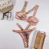 Asymmetric Shiny Snake Skin Thong Bikini Female Swimsuit Women Swimwear Two Pieces Bikini set High Cut Bather Bathing Suit Swim