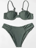 ZTVitality Solid Swimwear Women 2025 Newest Push Up Sexy Bikini Padded Bra Underwire Mid Waist Folds Swimsuit Brazilian Biquini