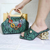 Doershow new come Matching Women Shoe and Bag Set Decorated green Nigerian Shoes and Bag Set Italy Shoes and Bag set 31-13
