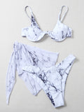 Sexy Marble Print Bikini 2026 Women Push Up Bra Underwire 3 Piece Swimsuit Brazilian Beach Bathing Suit Swimwear Swimming Suits
