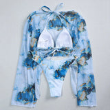 Marble Print V-Bar Underwired Bikini Women Swimsuit Female Swimwear Three-pieces Bikini Set Push Up Bathing Suit Beach Sarong