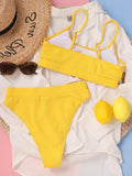 Sexy Solid Yellow Bikini 2026 Mujer High Cut Pleate Women's Swimsuit Separate Beach Bathing Suit High Waist Swimwear Biquini New
