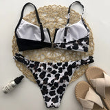 Ribbed Polka Dot Bikinis V-Bar Underwired Bikini Women Swimwear Female Swimsuit Two Pieces Bikini Set High Cut Bathing Suit Swim