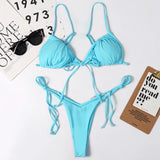 Sexy Printed Ruffled Frilled Thong Bikini Women Swimwear Female Swimsuit Two Pieces Bikini set Micro String Bathing Suit Swim