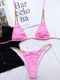 Sexy Halter Metal Chains Brazilian Bikini 2025 Women Swimsuit Female Swimwear Two Pieces Bikini Set Bathing Suit Swim Beach Wear