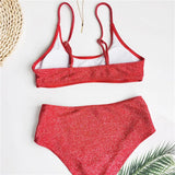 2025 Glitter Sparkling Female Swimsuit High Waist Bikini Women Swimwear Two Pieces Bikini Set Wrinkled Bandeau Bathing Suit Swim