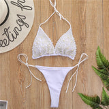 S - XL Halter Luxury Pearl Bikini Female Swimsuit Women Swimwear Two-pieces Bikini set Mini Micro Bather Bathing Suit Swim Lady