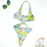 2025 Sexy High Cut Out Halter Female Swimwear One Piece Swimsuit Women Cross Bandage Monokini Bather Bathing Suit Swim Bodysuit