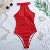 New Sexy High Neck Zipper Women Swimwear One Piece Swimsuit Female Monokini High cut Trikini Ribbed Bathing Suit Swim Bodysuit